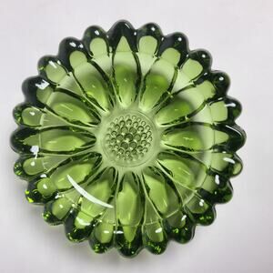 Vintage Green Glass Ashtray Hazel Atlas Sunflower 5.5" -Retro Circa 1960